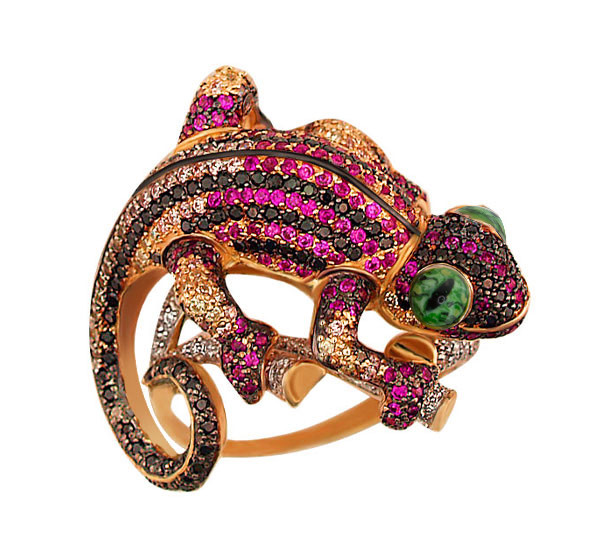 Кольцо из золота c эмаль и фианитом