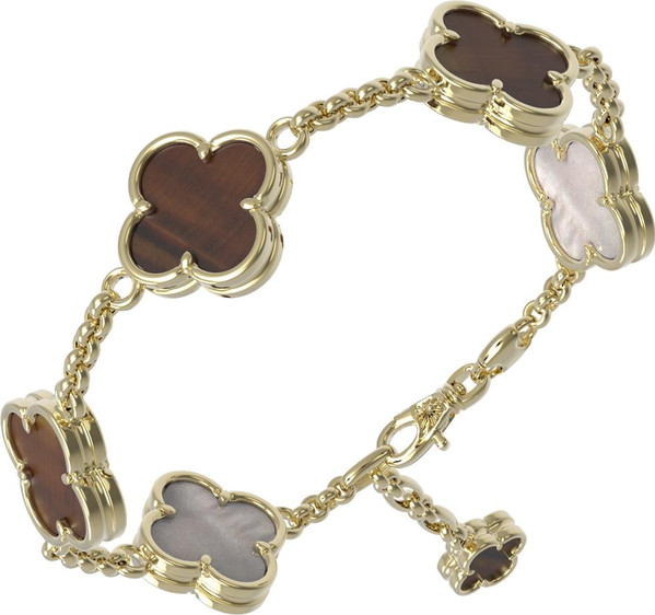 Браслет из лимонного золота c тигровым глазом и перламутром