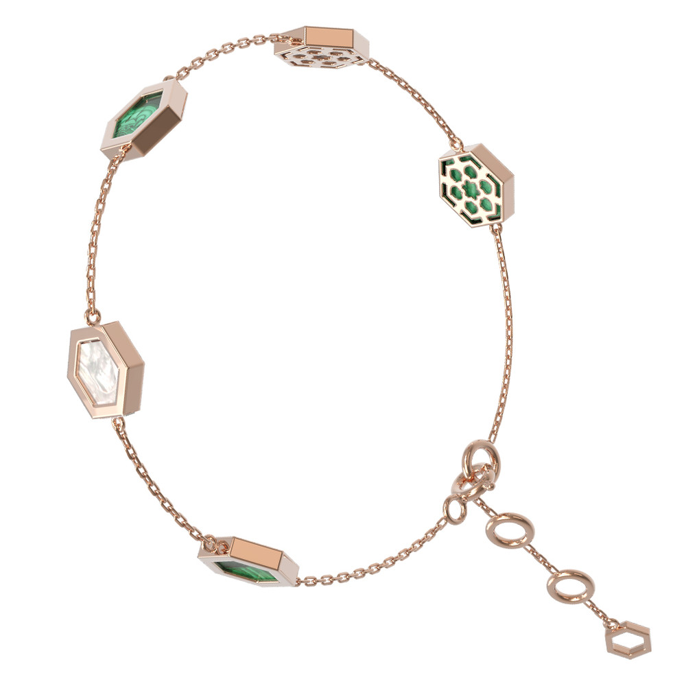 Браслет из золота c малахитом и перламутром