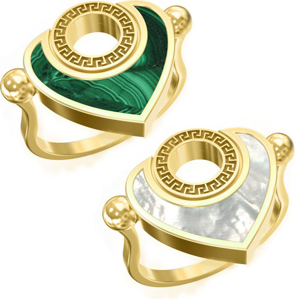 Кольцо из лимонного золота c малахитом и перламутром