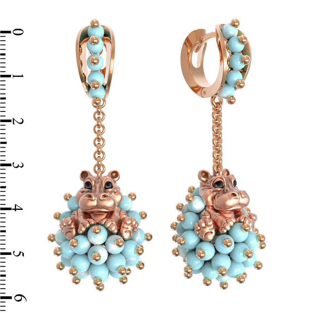 Серьги из золота c эмалью и бирюзой