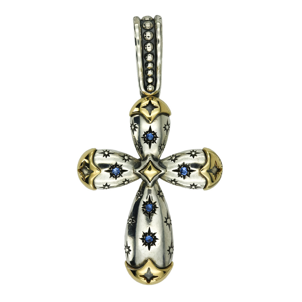Крест из серебра и золота c фианитом и рубином