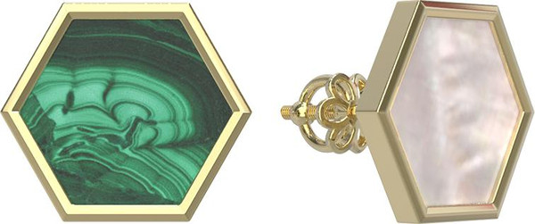 Серьги из лимонного золота c малахитом и перламутром