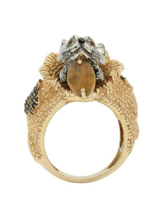 Кольцо из лимонного золота c эмаль и янтарём