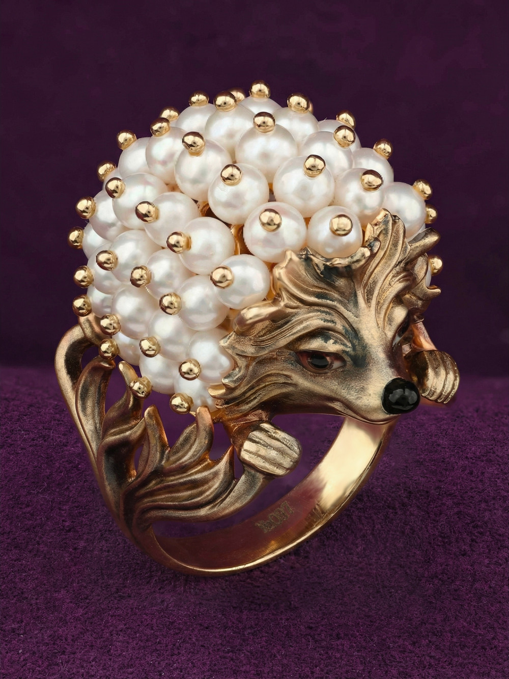 Кольцо из золота c эмаль и жемчугом