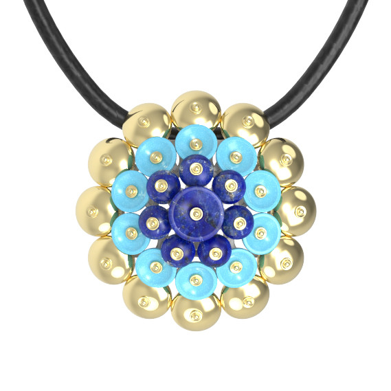 Подвеска из лимонного золота c бирюзой и лазуритом