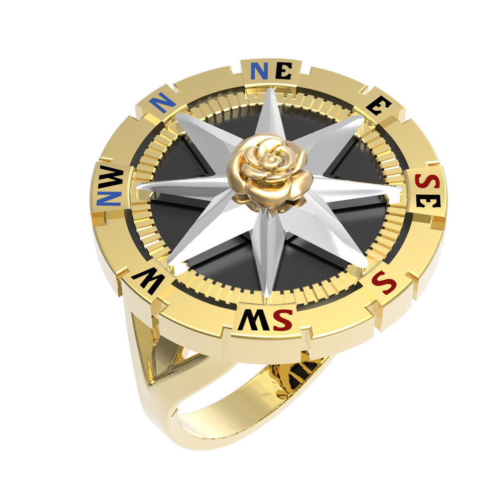 Кольцо из лимонного золота c эмалью и ониксом