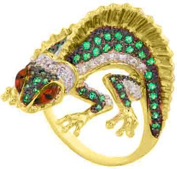 Кольцо из лимонного золота c эмаль и фианитом