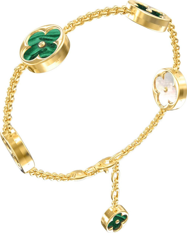 Браслет из лимонного золота c малахитом и перламутром