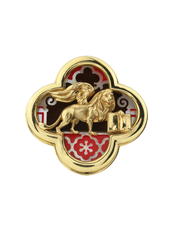 Кольцо из лимонного золота c эмаль и перламутром