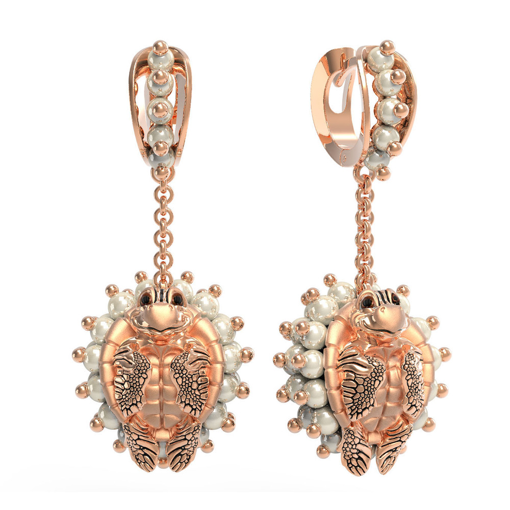 Серьги из золота c эмаль и жемчугом