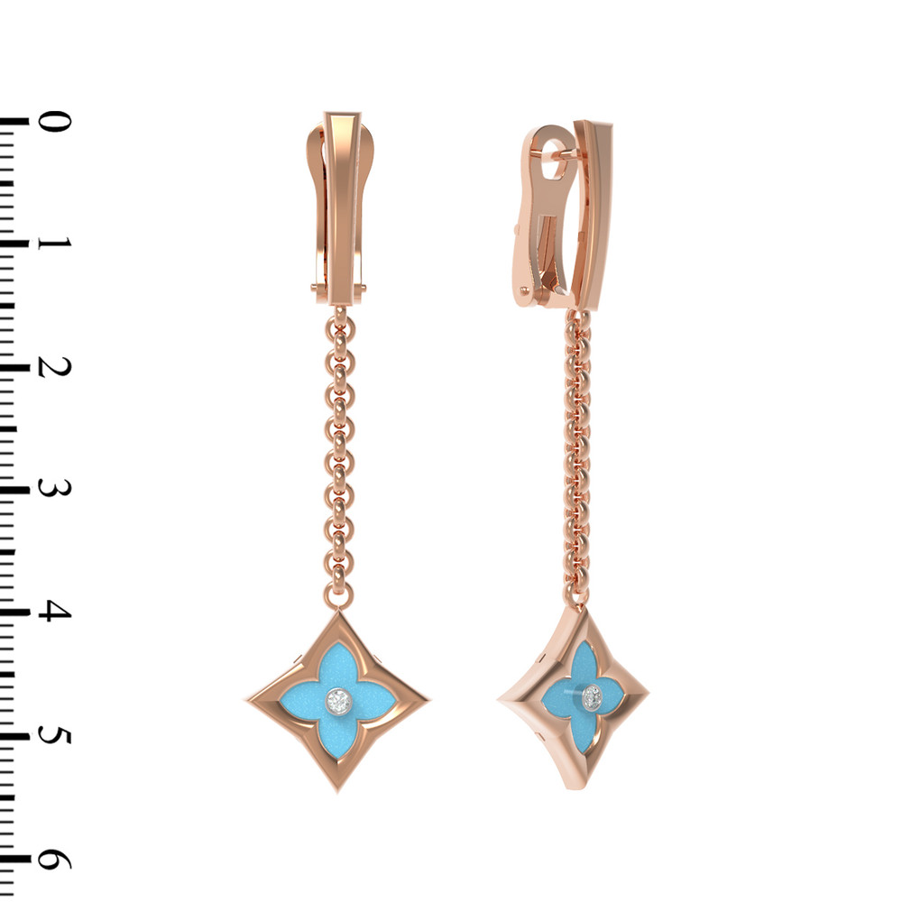 Серьги из золота c бриллиантами и бирюзой