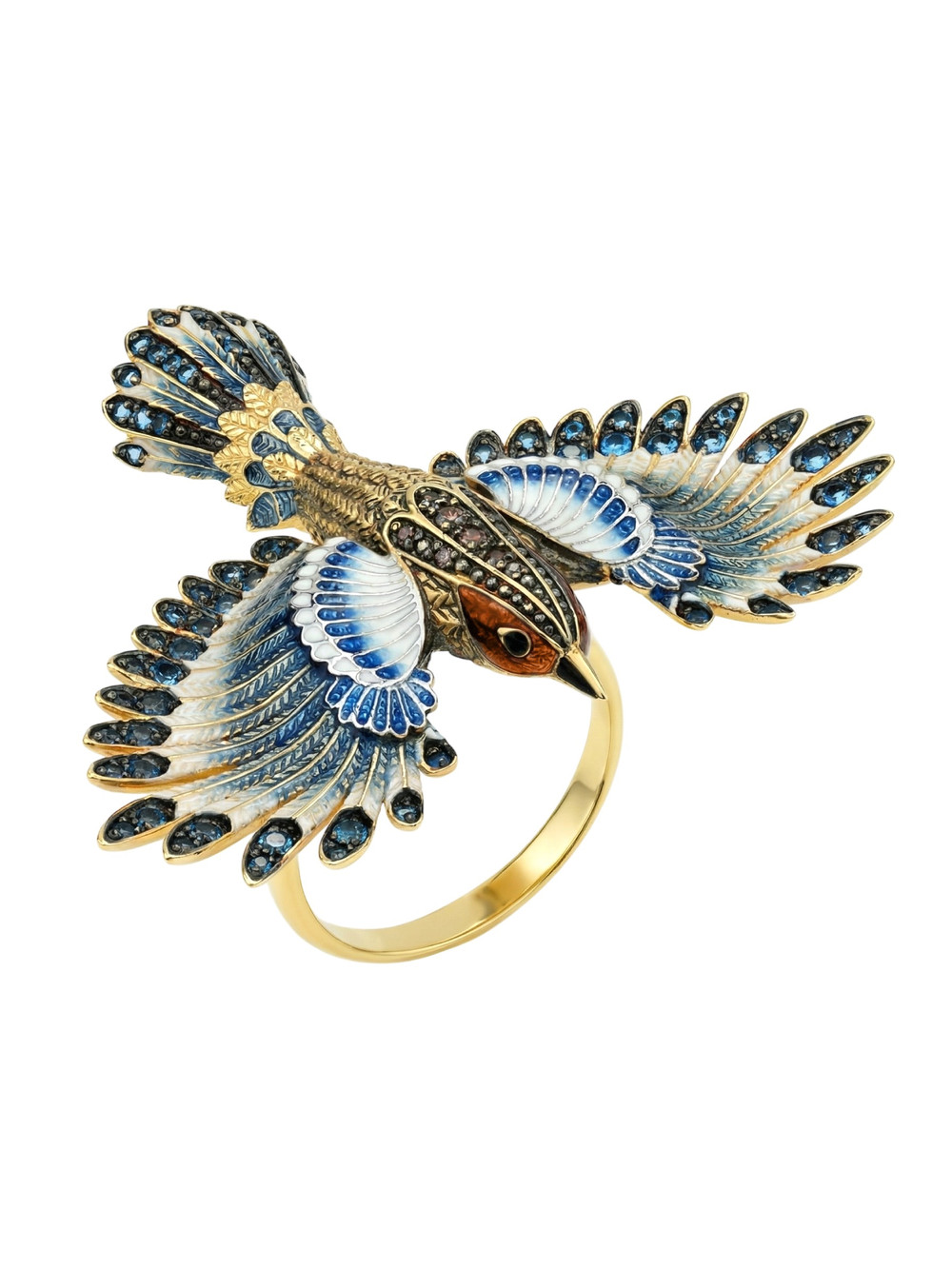 Кольцо из лимонного золота c эмаль и фианитом