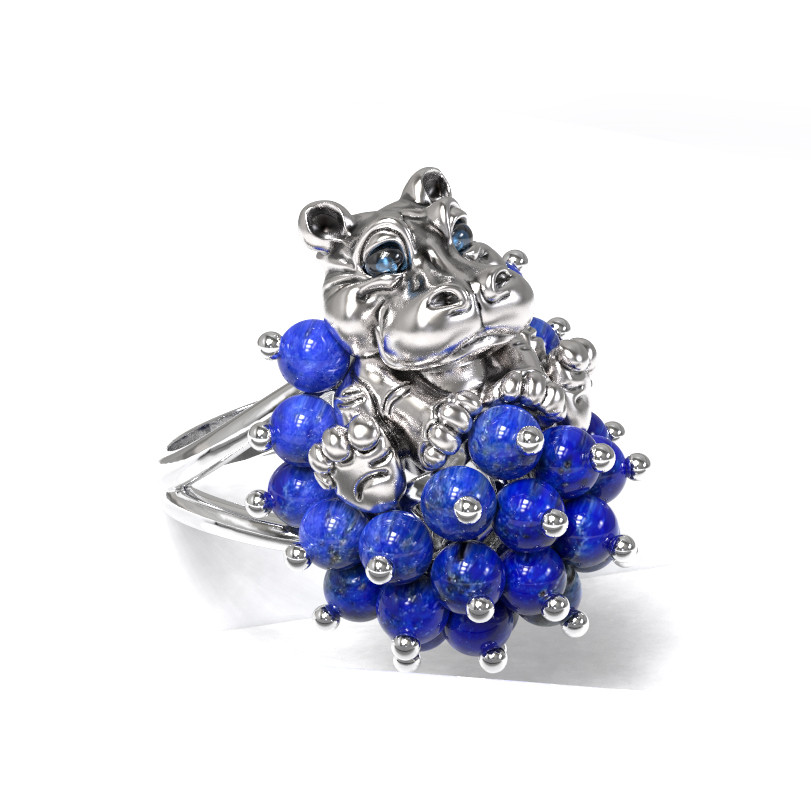 Кольцо из белого золота c эмаль и лазуритом