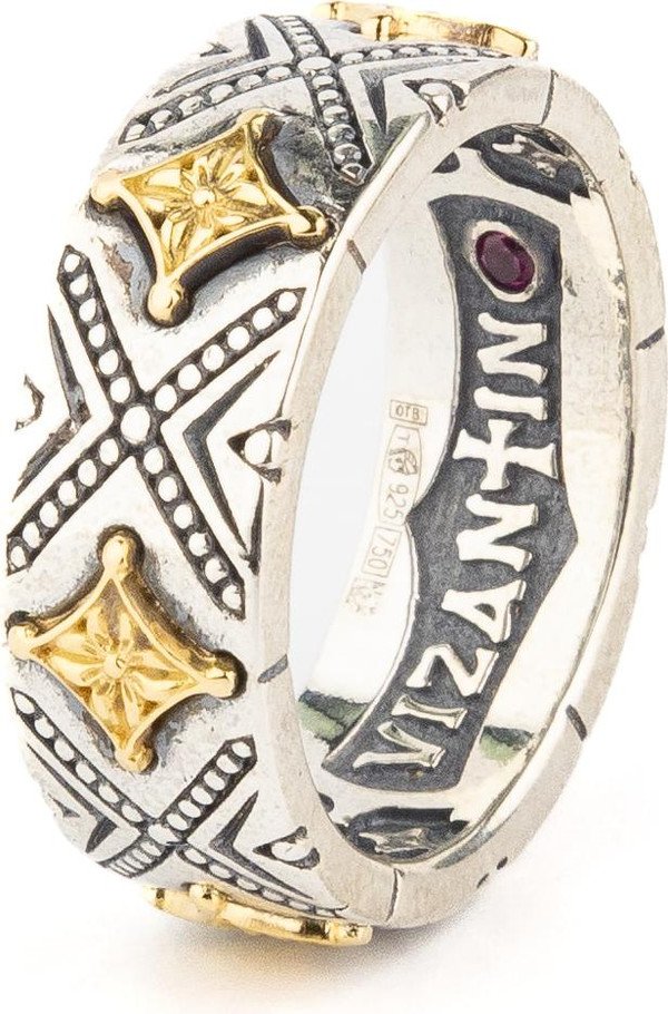 Кольцо из серебра и золота c рубином