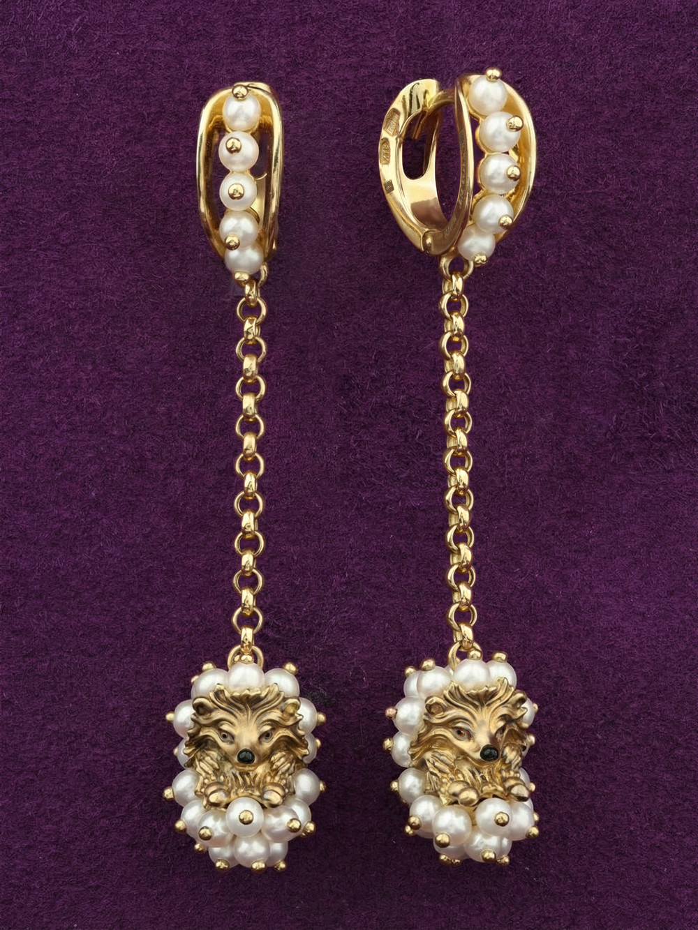 Серьги из лимонного золота c эмаль и жемчугом