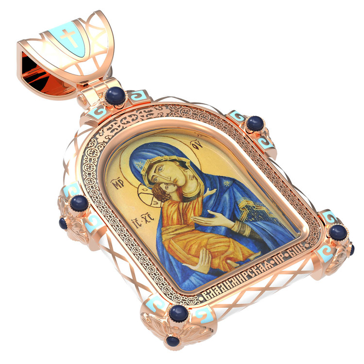 Образок из золота c эмаль , иконописью и темперой