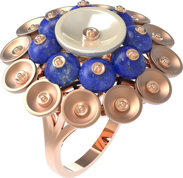 Кольцо из золота c лазуритом и перламутром