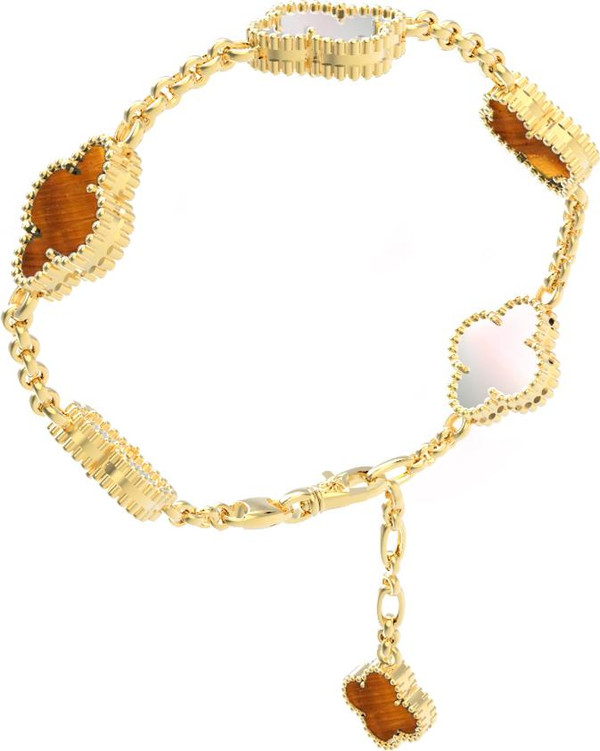 Браслет из лимонного золота c тигровым глазом и перламутром