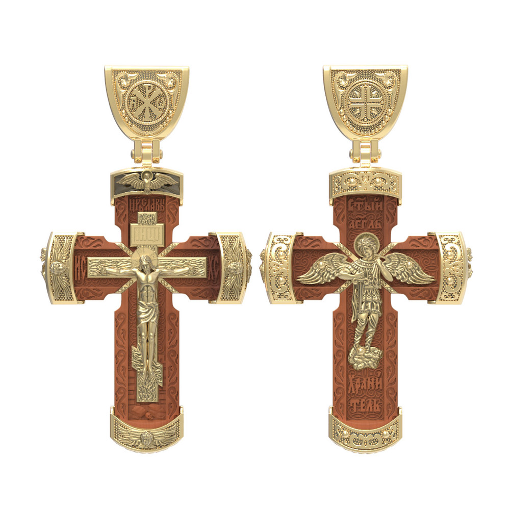 Крест из лимонного золота c деревом груши