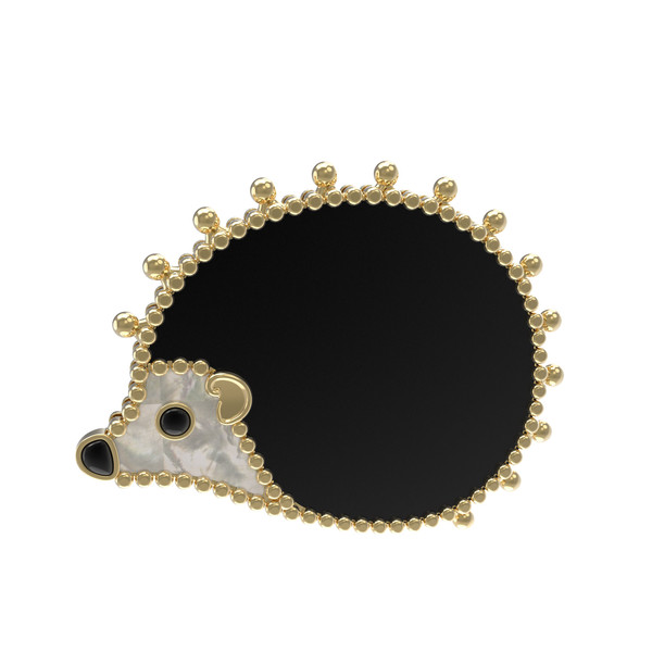 Брошь из лимонного золота c эмаль , ониксом и перламутром