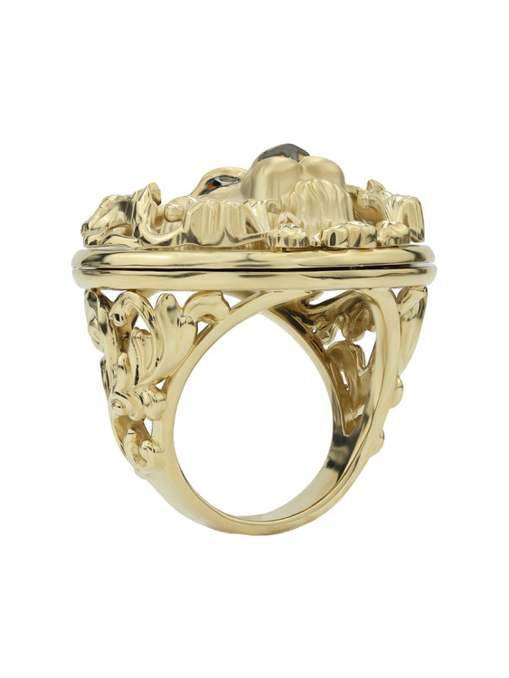 Кольцо из лимонного золота c эмаль и ониксом