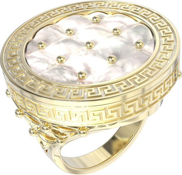 Кольцо из лимонного золота c эмаль и перламутром