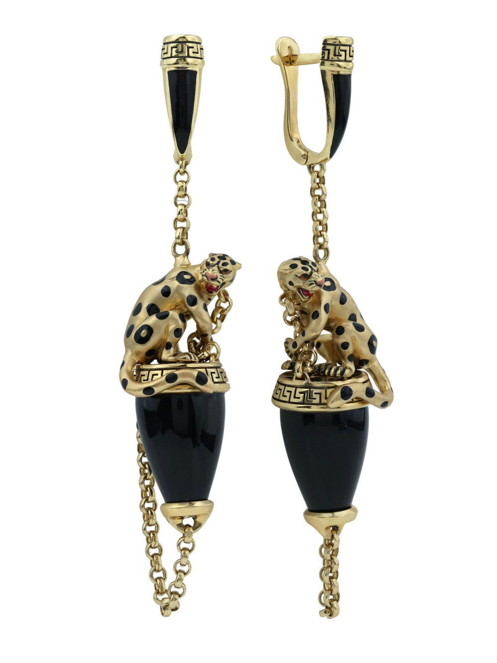 Серьги из лимонного золота c эмаль и ониксом