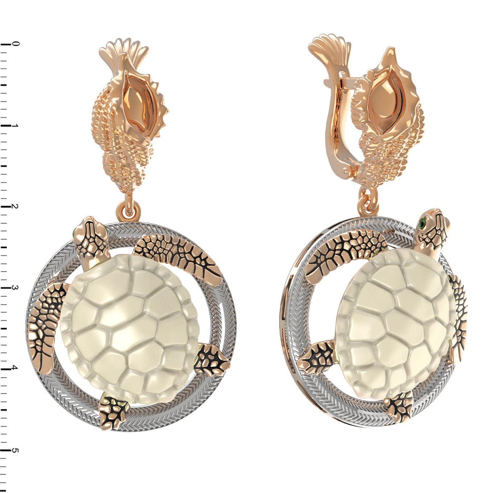 Серьги из золота c эмаль и бивнем мамонта