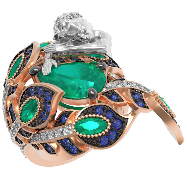 Кольцо из золота c фианитом и хризопразом