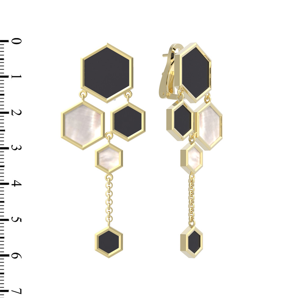 Серьги из лимонного золота c ониксом и перламутром