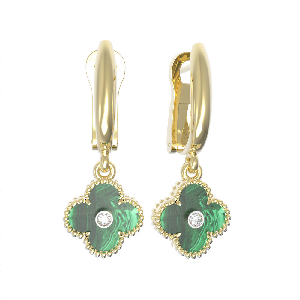 Серьги из лимонного золота c бриллиантами и малахитом