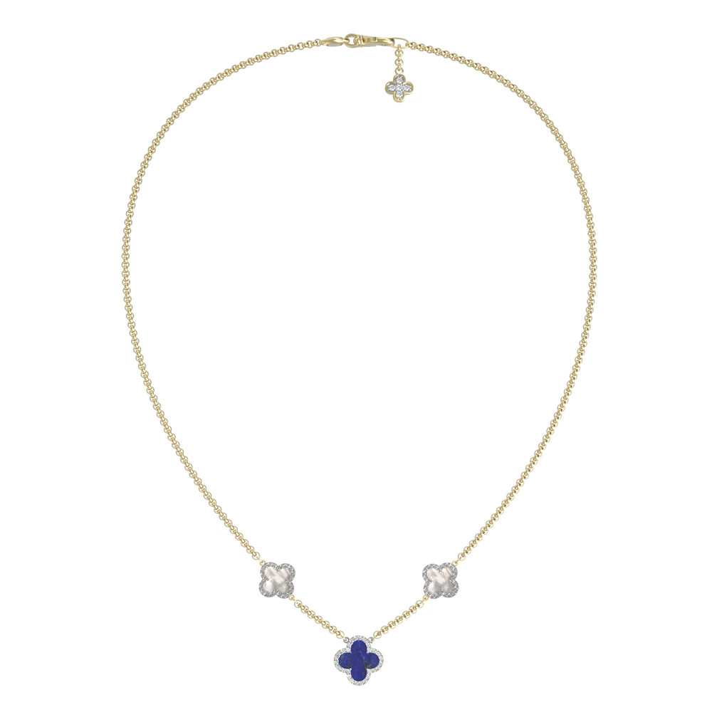 Колье из лимонного золота c бриллиантами, лазуритом и перламутром