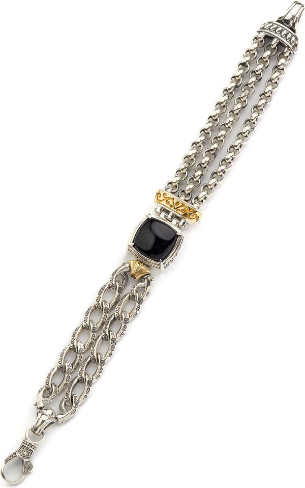 Браслет из серебра и золота c ониксом и рубином