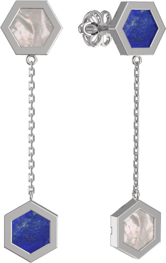 Серьги из белого золота c лазуритом и перламутром