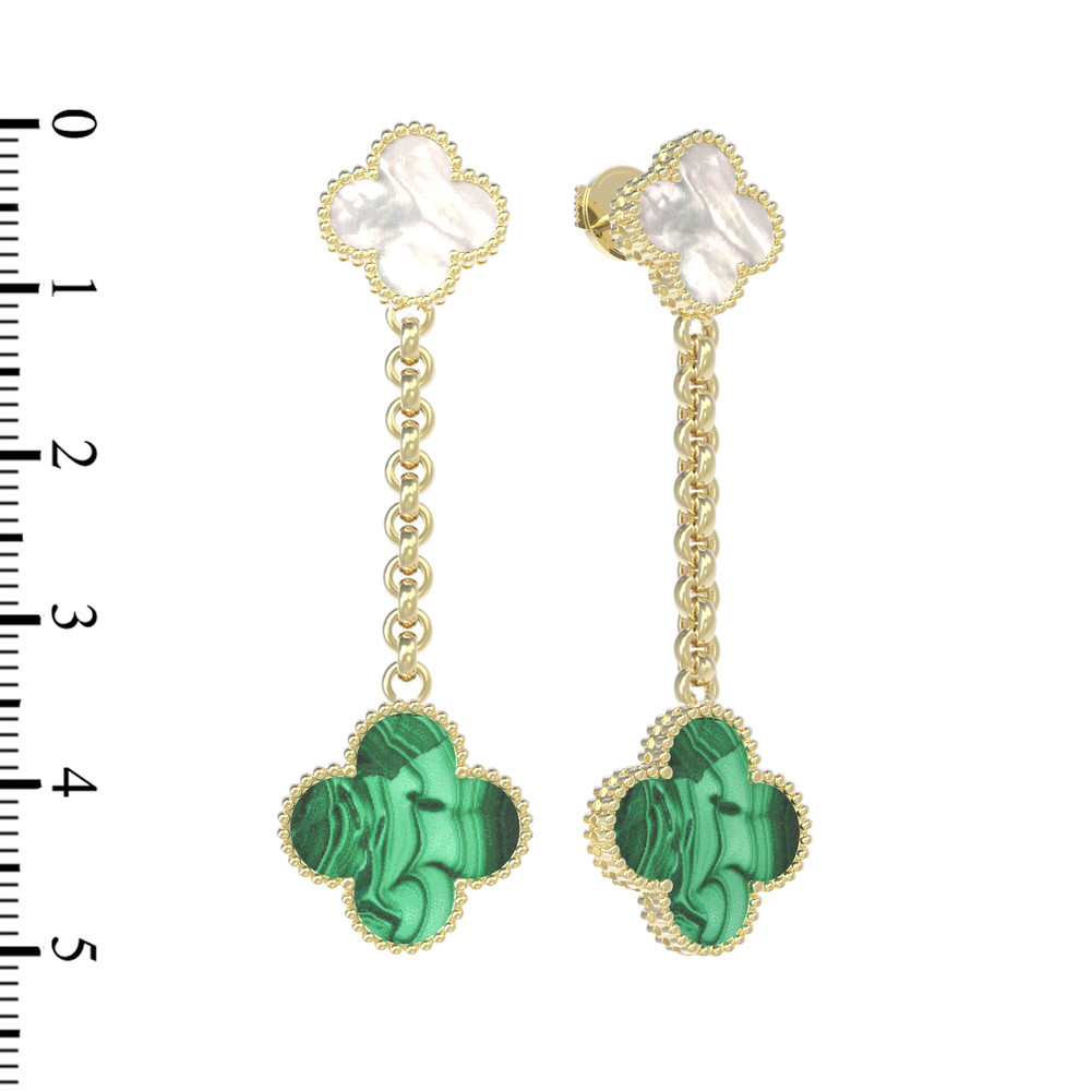 Серьги из лимонного золота c малахитом и перламутром