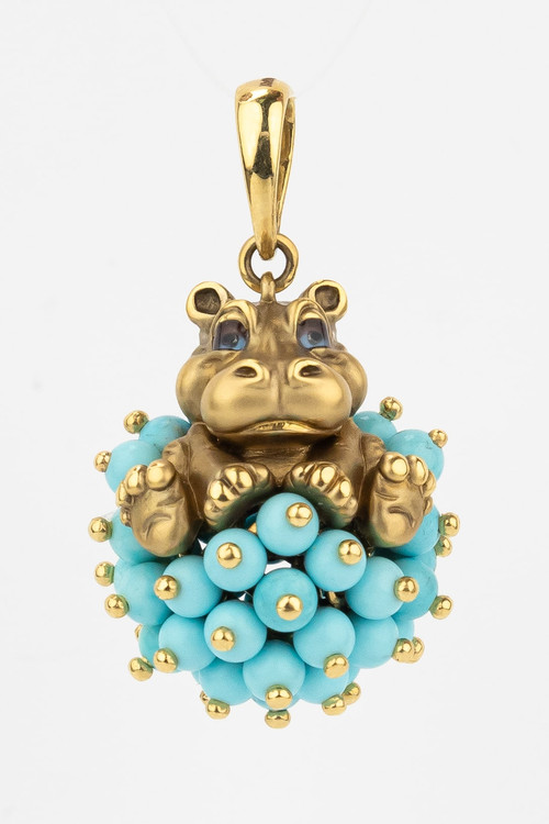 Подвеска из лимонного золота c эмаль и бирюзой