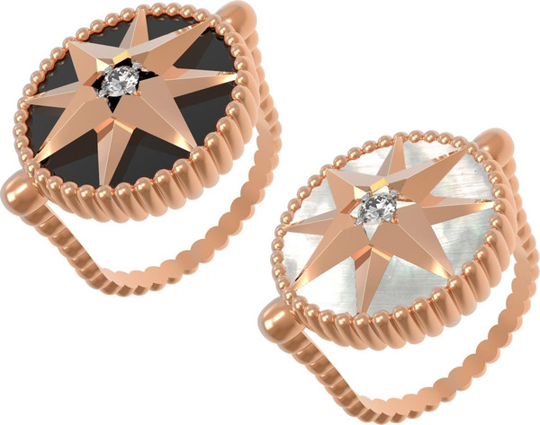 Кольцо из золота c фианитом, ониксом и перламутром