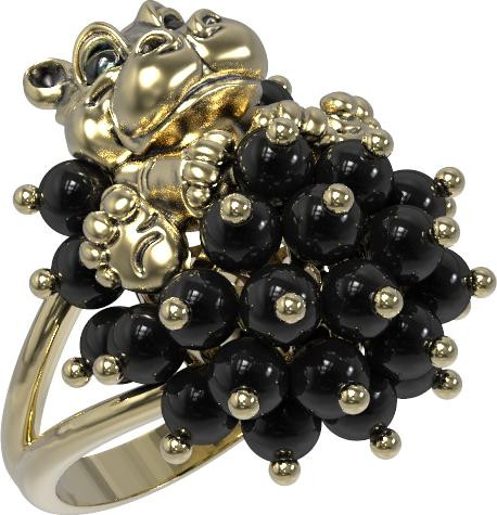 Кольцо из лимонного золота c эмаль и ониксом