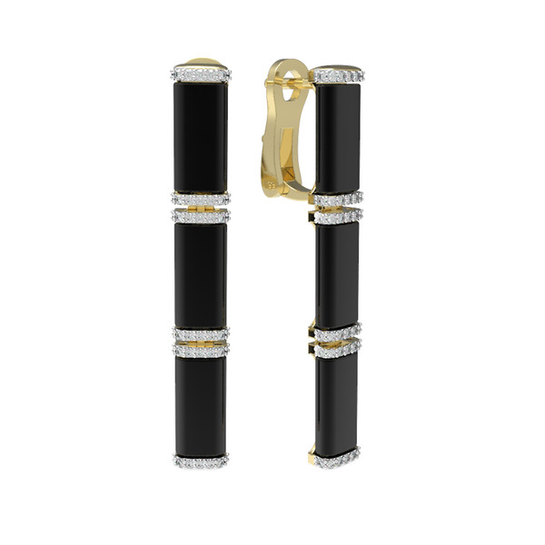 Серьги из лимонного золота c бриллиантами и ониксом