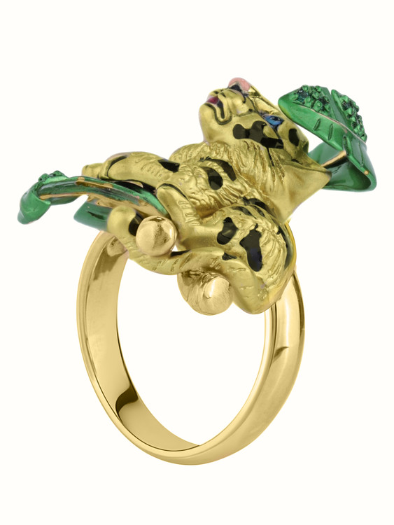 Кольцо из лимонного золота c эмалью и изумрудом
