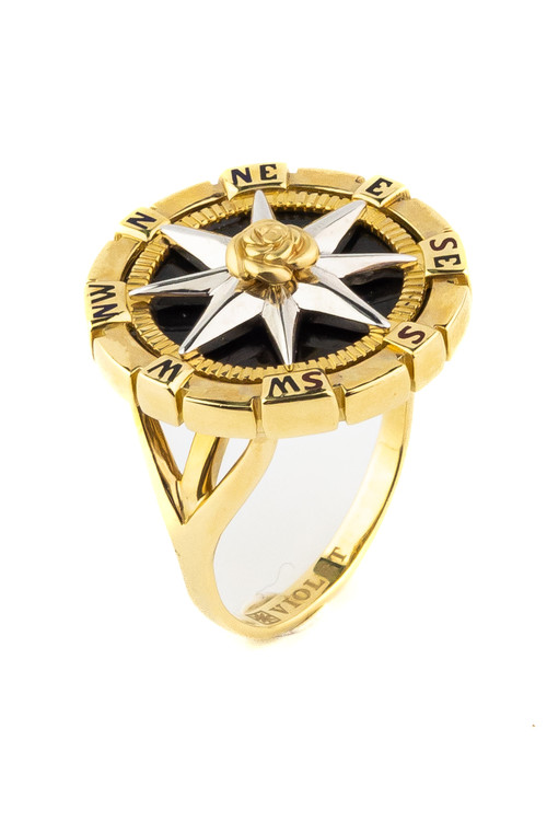 Кольцо из лимонного золота c эмалью и ониксом