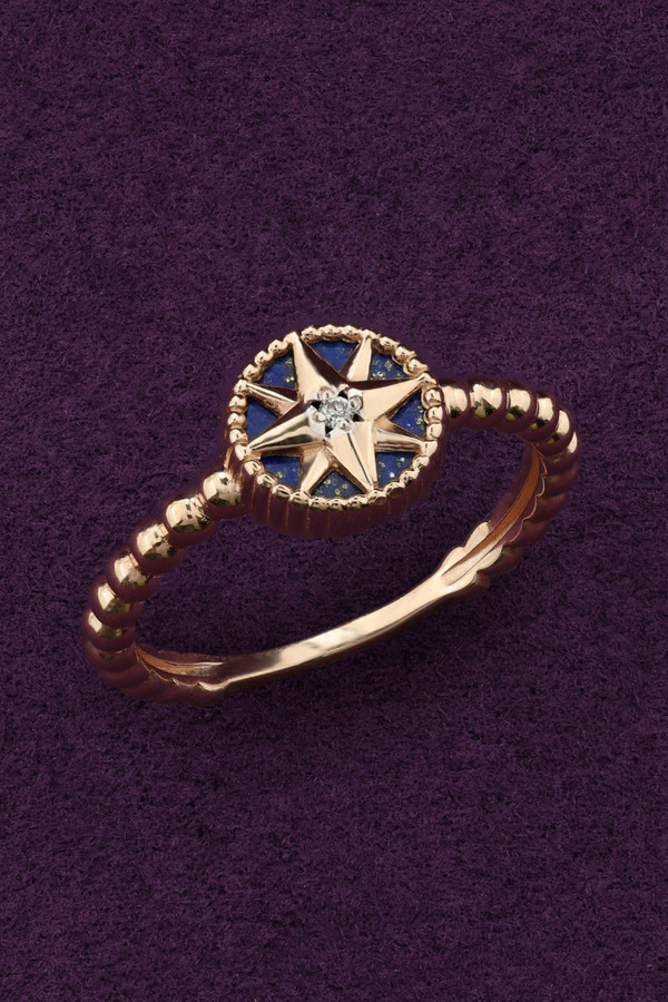 Кольцо из лимонного золота c бриллиантами и лазуритом