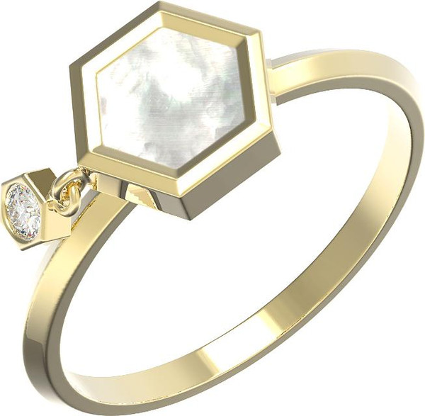 Кольцо из лимонного золота c бриллиантами и перламутром