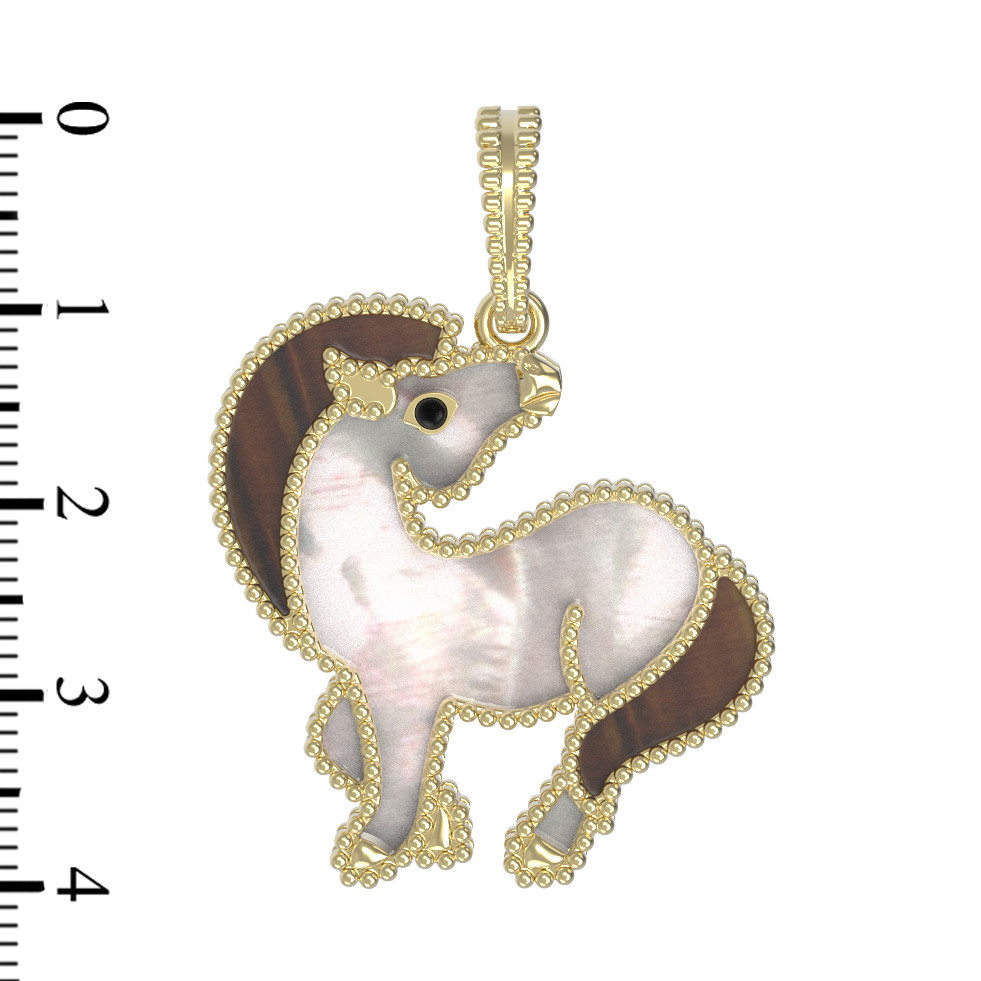 Подвеска из лимонного золота c эмаль , тигровым глазом и перламутром