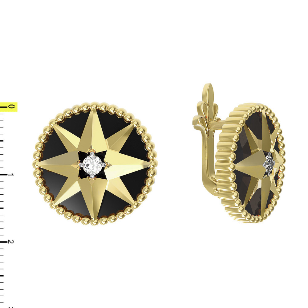 Серьги из лимонного золота c фианитом и ониксом