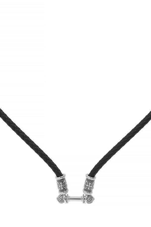 Шнурок кожаный из белого золота c кожаным шнурком