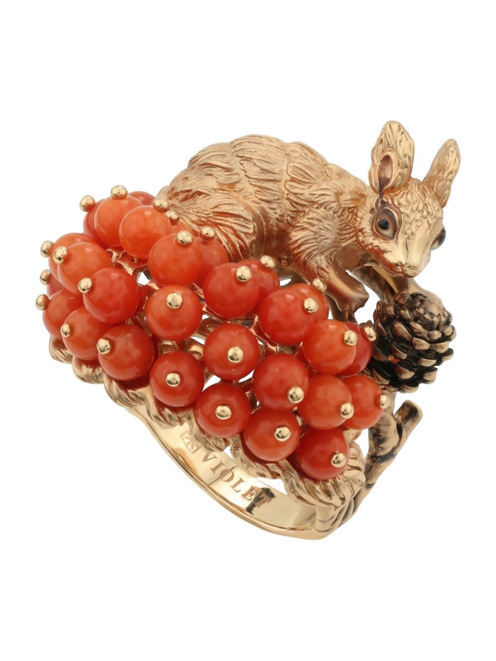 Кольцо из золота c эмаль и кораллом