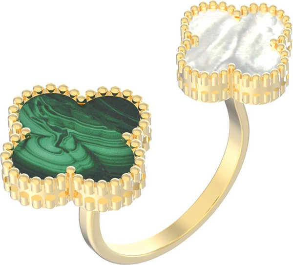 Кольцо из лимонного золота c малахитом и перламутром
