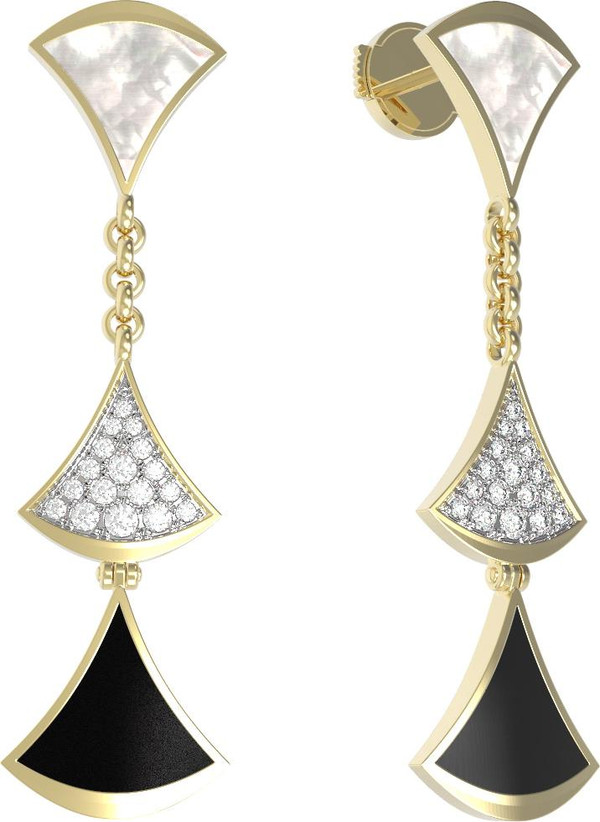 Серьги из лимонного золота c бриллиантами, ониксом и перламутром